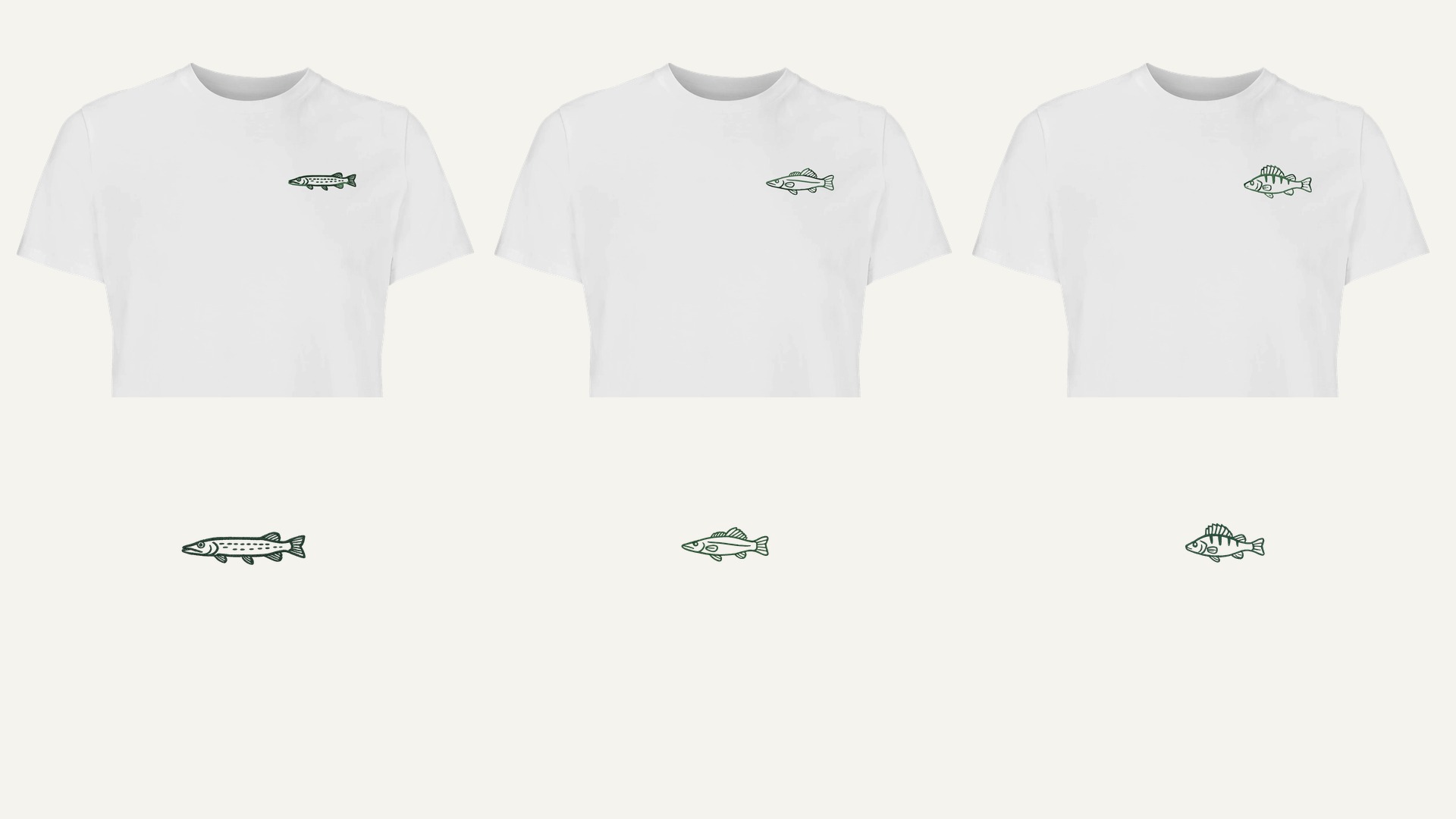 Fiskeserien — broderade t-shirts med gädda, gös och abborre